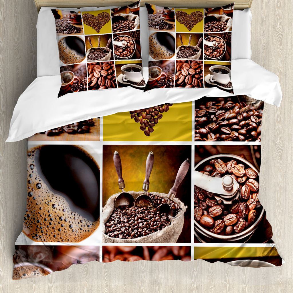 ABAKUHAUS Kaffee Bettbezugs Set Für Doppelbetten, Kaffee Fotos Gürteln, Milbensicher Allergiker geeignet mit Kissenbezügen, Senf Braun