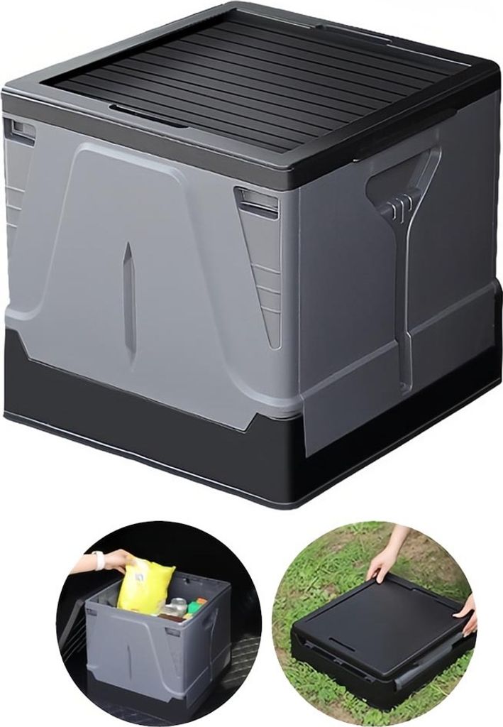 45L Faltbare Aufbewahrungsbox Mit Deckel, Stapelbarer Zusammenklappbarer Mülleimer Mit Abdeckung (Schwarz)
