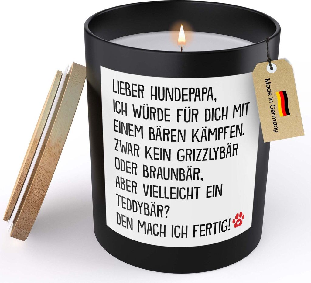 22Feels Hundepapa Geschenk Frauen Spruchkerze "Mit Einem Bären Kämpfen" Herrchen Hund Sojawachs Kerze im Glas Dog Dad Welpe Bürohund Handgemacht...
