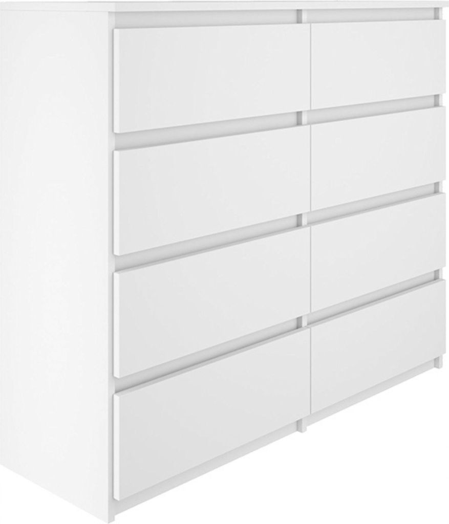 YUMEBLY | Kommode mit 8 Schubladen 120x97x40 cm Schrank für Kleidung, Dokumente, kleine Gegenstände für Schlafzimmer, Wohnzimmer und Büro |Weiß