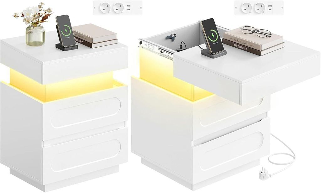 WOLTU Nachttisch mit Ladefunktion und LED-Beleuchtung, Produktbild 