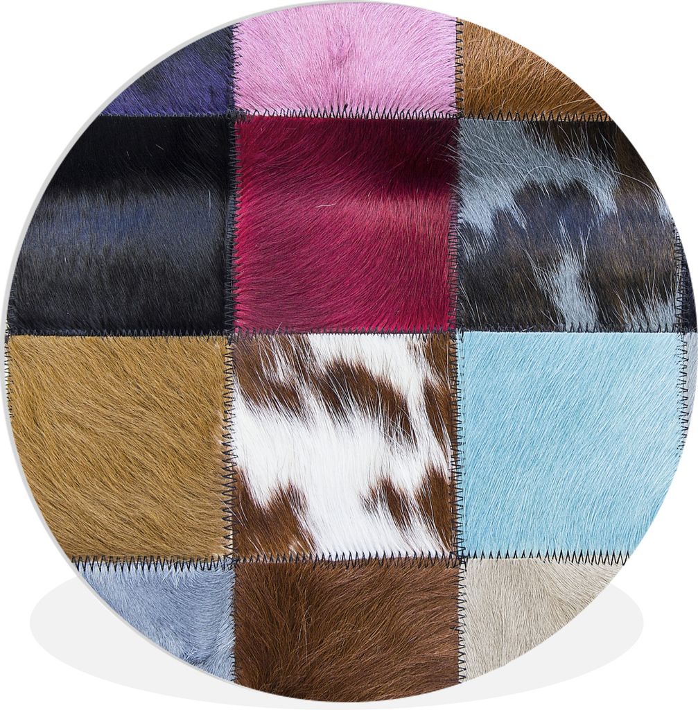 MuchoWow Rundes Wandbild - Runde Bilder Ein farbenfroher Karoteppich mit unter anderem Kuhfell Ø 30 cm Kreis Wanddekoration Kunststoff - Wandkre...