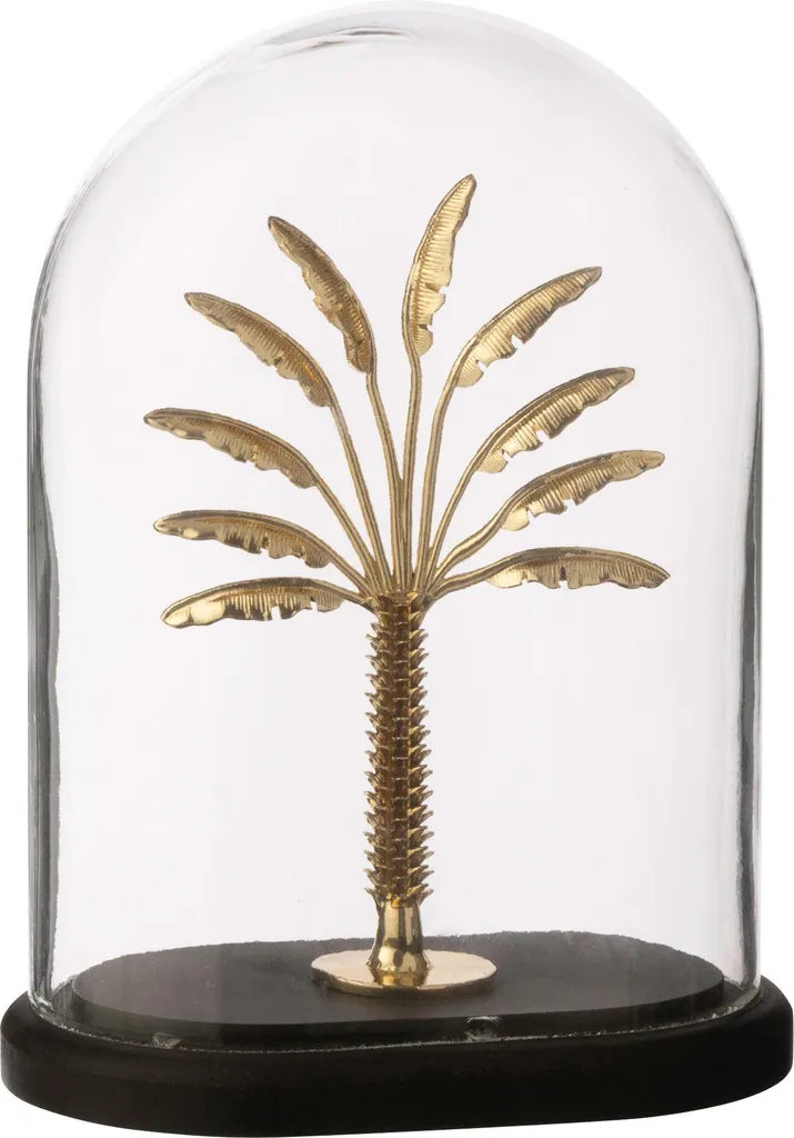 Cloche en verre Palm Tree décorative noir et or J-Line petite taille
