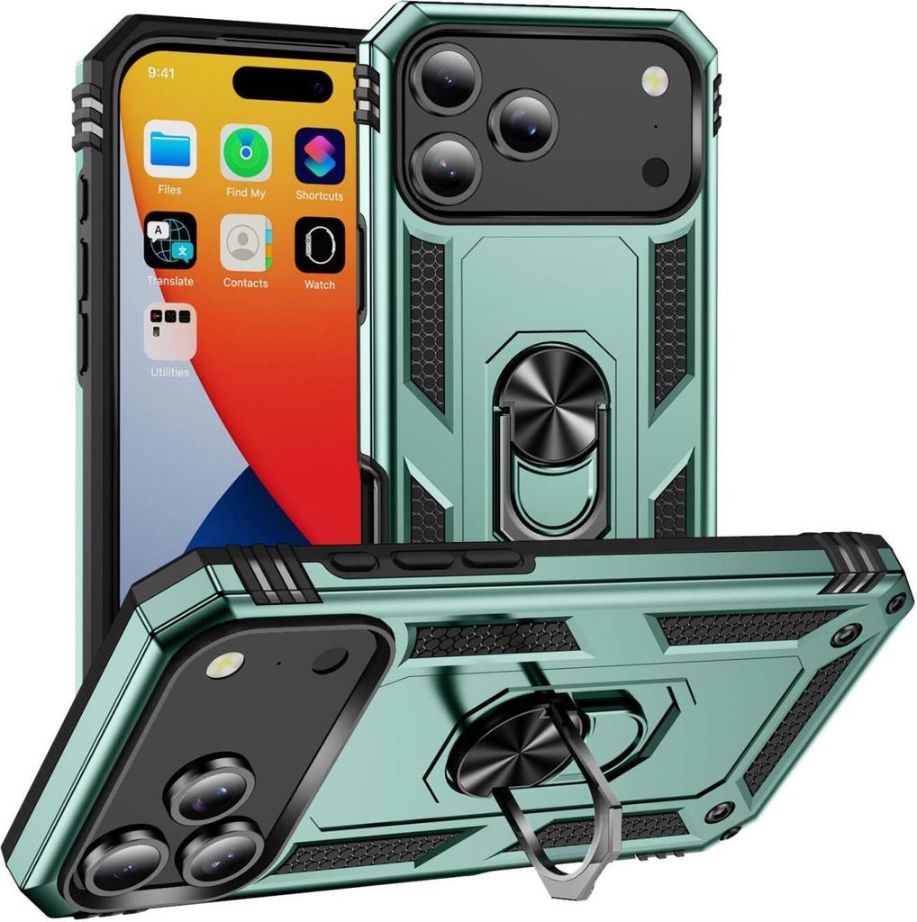 Mobigear Armor Ring iPhone 17 Pro Max Hülle Hardcase Backcover Stoßfest mit Ringhalter - Grün