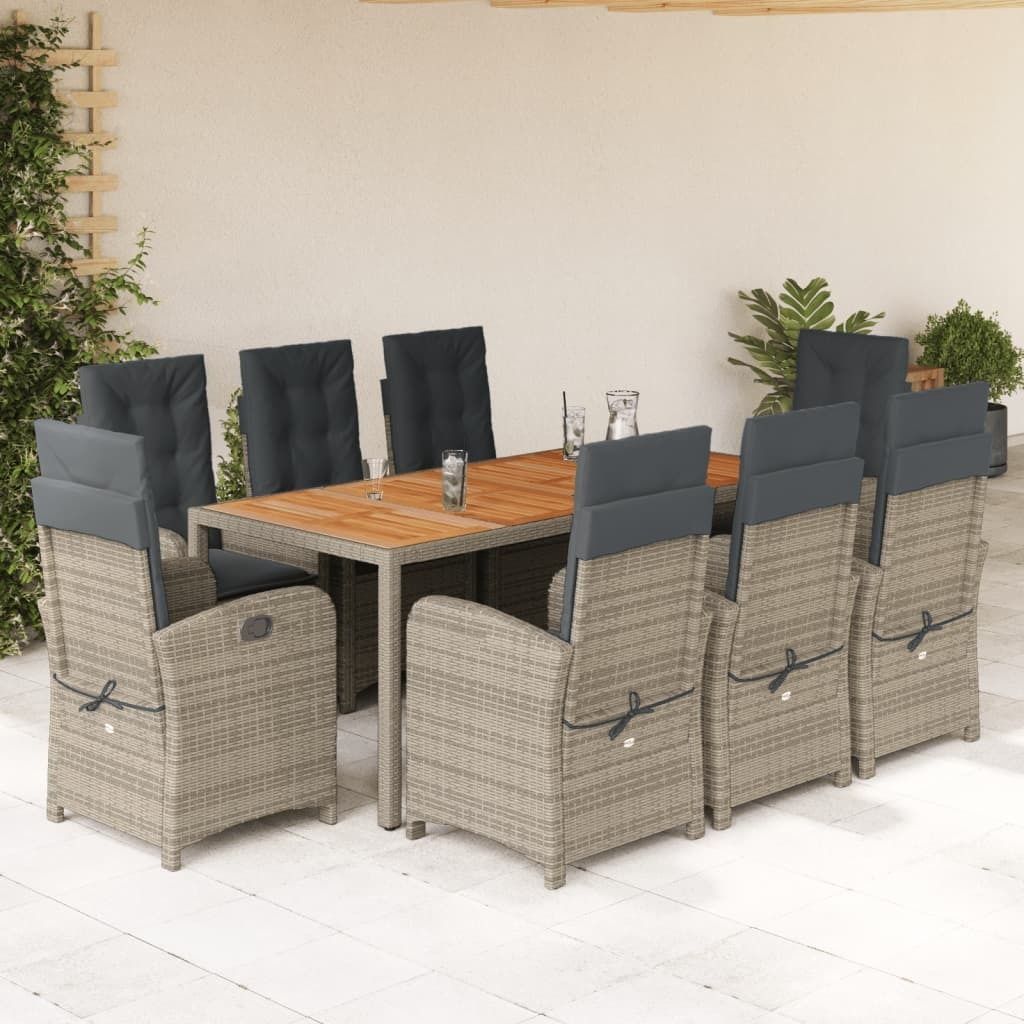 "2026 Promotion" 9-tlg. Garten-Essgruppe - mit Tisch und Stühlen - mit Kissen - Grau Poly Rattan - Gartenmöbelset CC11733