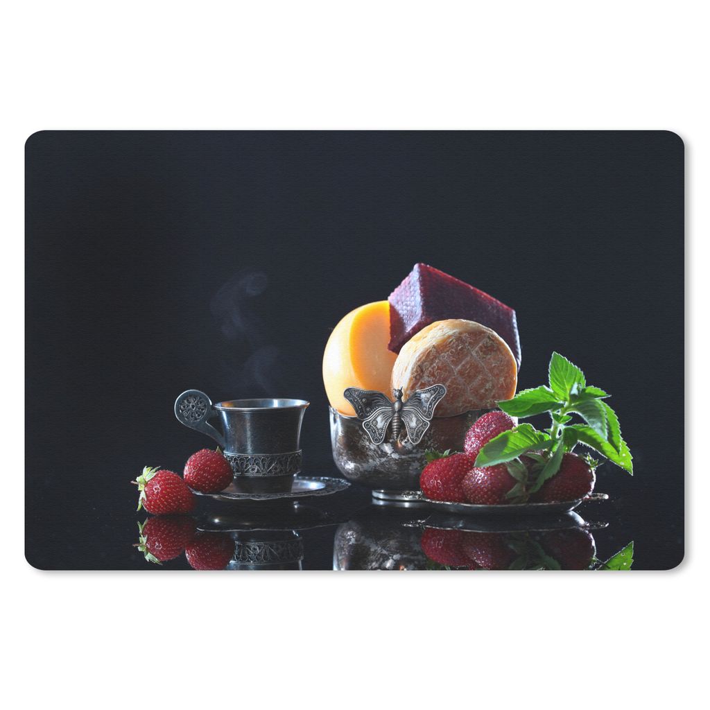 MuchoWow Schreibtischunterlage Rustikal - Obst - Käse - Tisch - Stilleben 60x40 cm - XXL Mauspad - Großes Mauspad