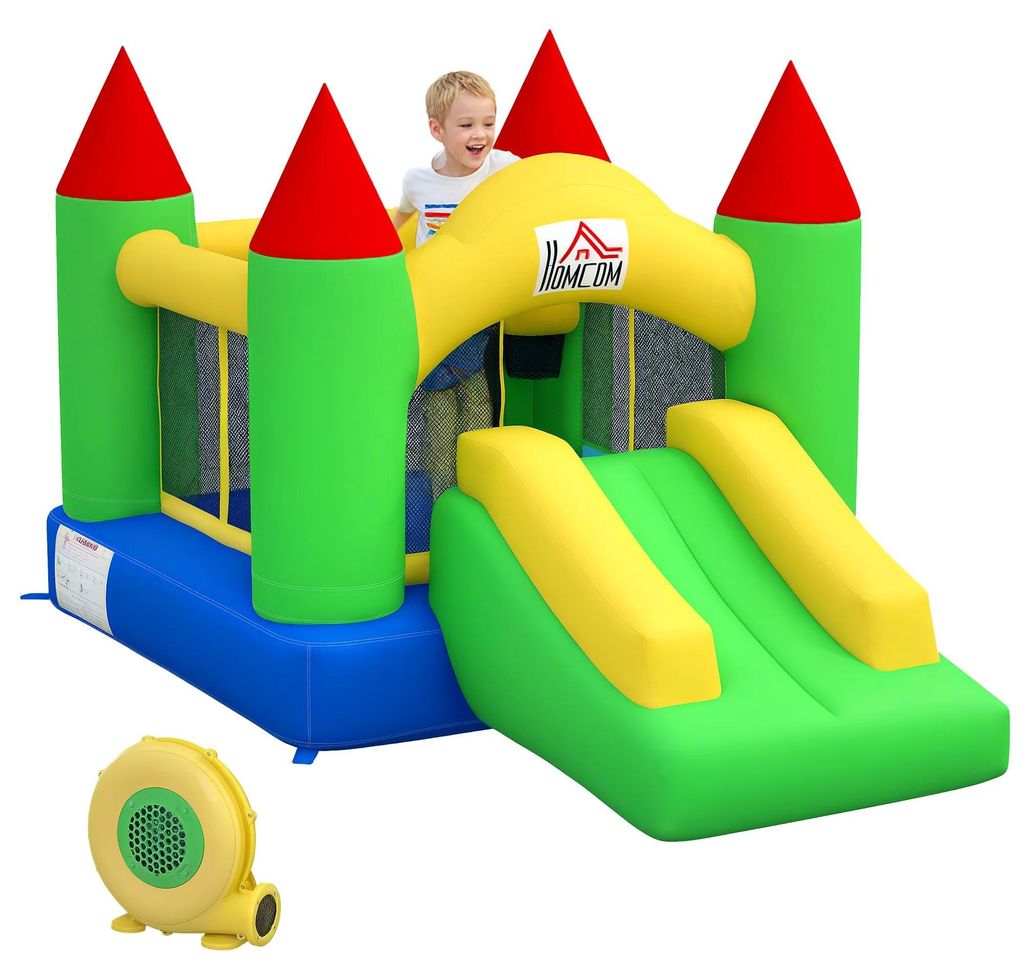 Aufblasbare Hüpfburg - Spielhaus mit Rutsche und Trampolin - Mit Gebläse - Für den Außenbereich - Oxford Gewebe - Für Kinder ab 14 Jahren
