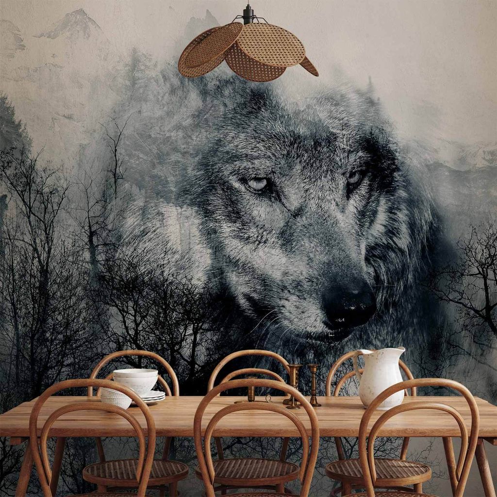 Vlies Fototapete - Mountain Predator (Black and White) 350x256 cm Tiere g-A-0139-a-b
