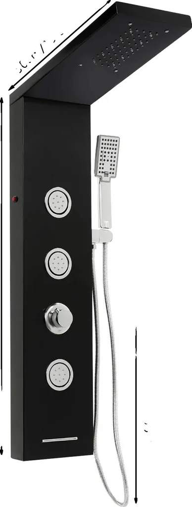 Colonne de douche lumineuse LED noire et douchette confort format G1/2