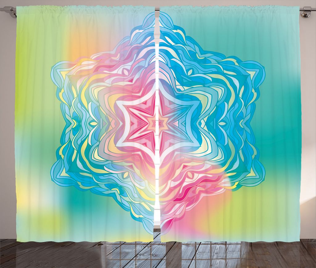 ABAKUHAUS Blumen Rustikaler Gardine, Blumen-Mandala-Regenbogen, Schlafzimmer Kräuselband Vorhang mit Schlaufen und Haken, 280 x 225 cm, Rosa Blau