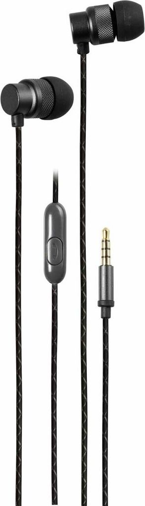 Stilvolle VIVanco In-Ear Kopfhörer, Schwarz, mit Mikrofon, Urban Metallic Design, 3,5 mm Klinke, 1,25 m Kabel