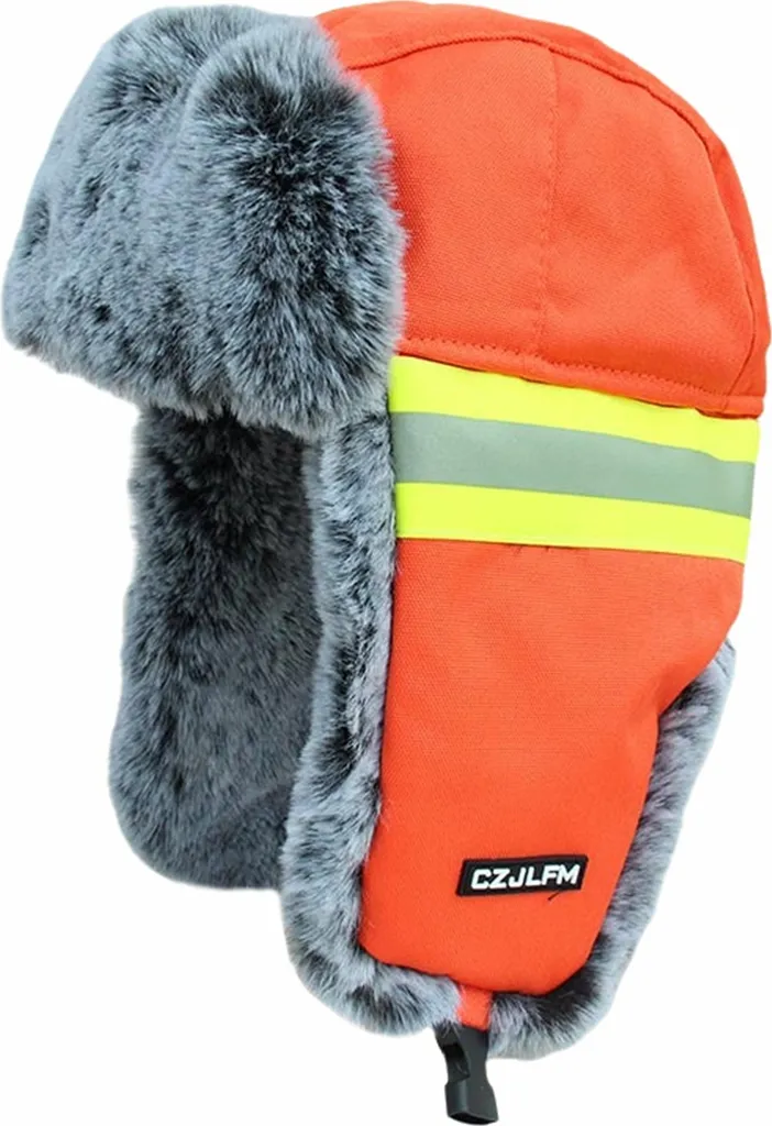 Cappello termico invernale con strisce riflettenti, cappello di protezione per orecchie calde all'aperto, cappello invernale per operatori sanitari, misura: 56-59 cm, colore: arancione