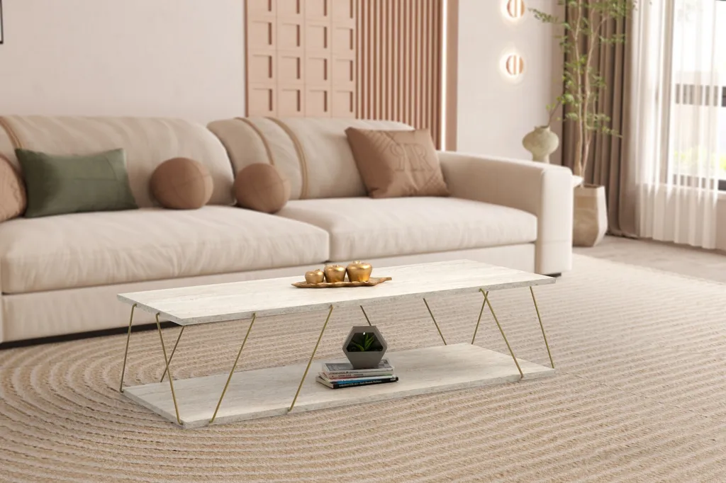 Tavolino Glamour Labranda Skye Decor - Effetto Marmo Nero Oro 120cm