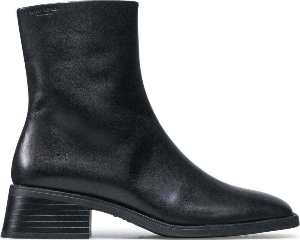 A studio shot of a black leather boot.