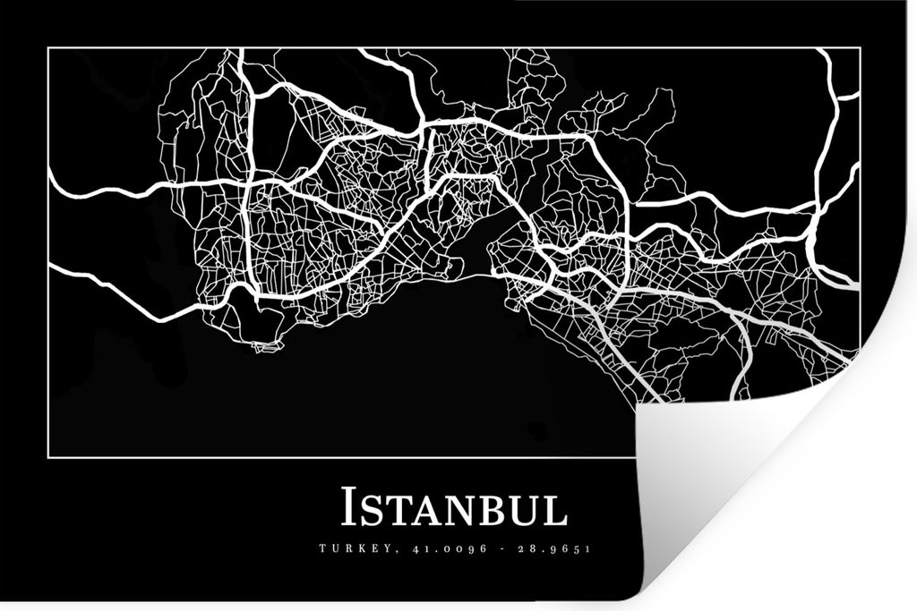 MuchoWow Wandtattoo Wandsticker Wandaufkleber Stadtplan - Istanbul - Karte 60x40 cm Selbstklebend und Repositionierbar - Wierderverwendbar - Selb...