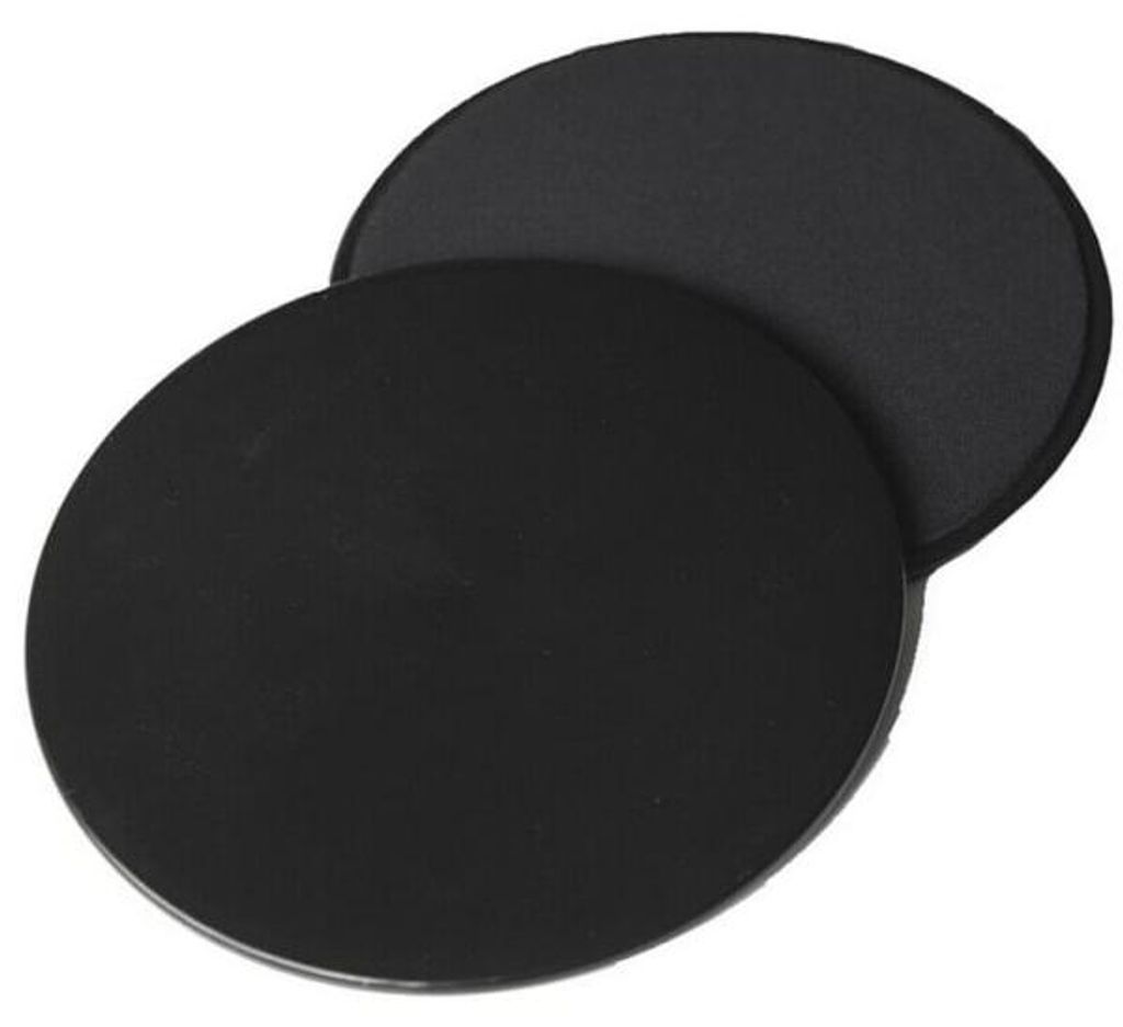 Zwei runde schwarze Pads, die sich leicht überlappen, auf weißem Hintergrund