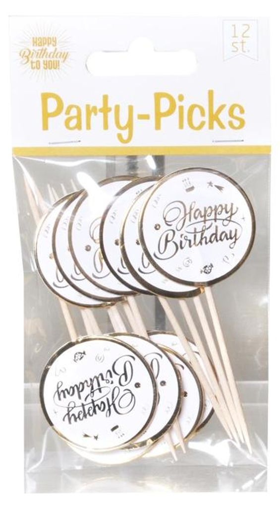 12 Party-Picks Kuchendeko Buffet Muffins Happy Birthday Produktbild 