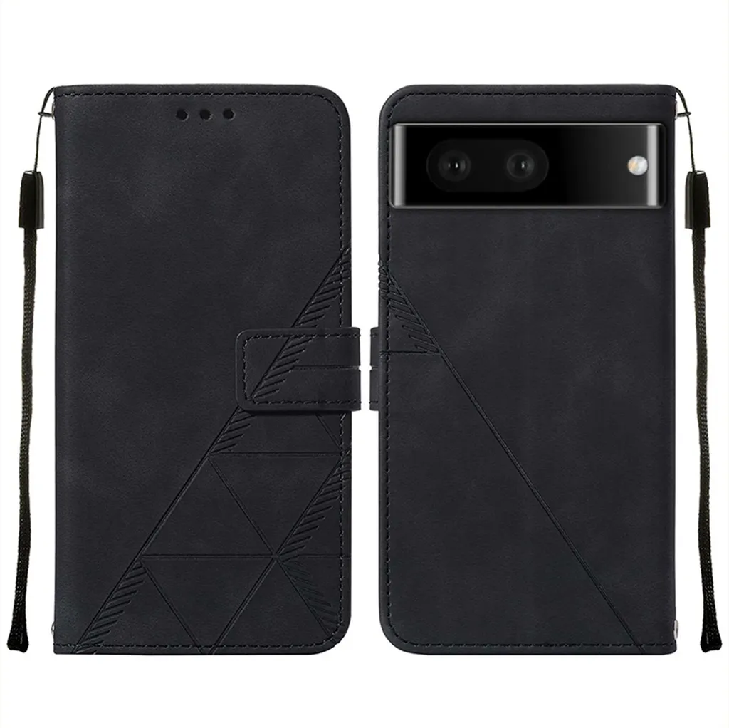 Custodia in pelle flip per Google Pixel 7 Pro custodia con design a portafoglio con goffratura, porta carte e supporto nero