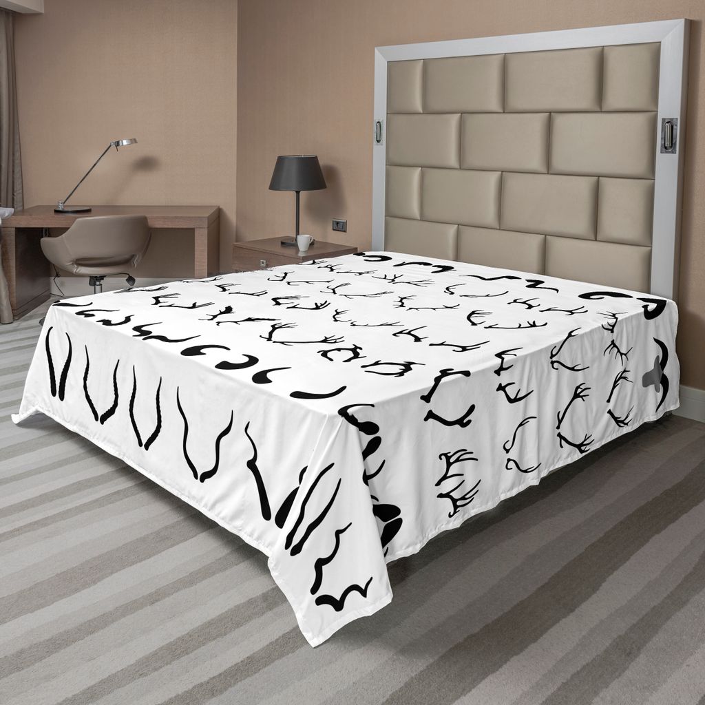 ABAKUHAUS Geweih Bettlaken, Hörner Des Antilopen Büffel Elch Schaf Sammlungs Schattenbild Symbolist Kunst, weiches bequemes oberes Bettlaken für...