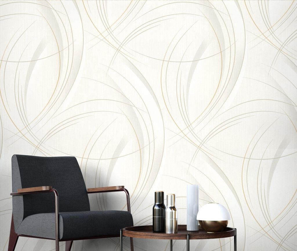 NEWROOM Tapete Weiß Vliestapete Leicht Glänzend - Mustertapete Glamour Silber Grau Muster Linien Schimmer Metallic