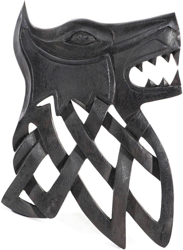 Wandschmuck Fenris Wolf schwarz Wikinger Viking Mythologie geschnitzte