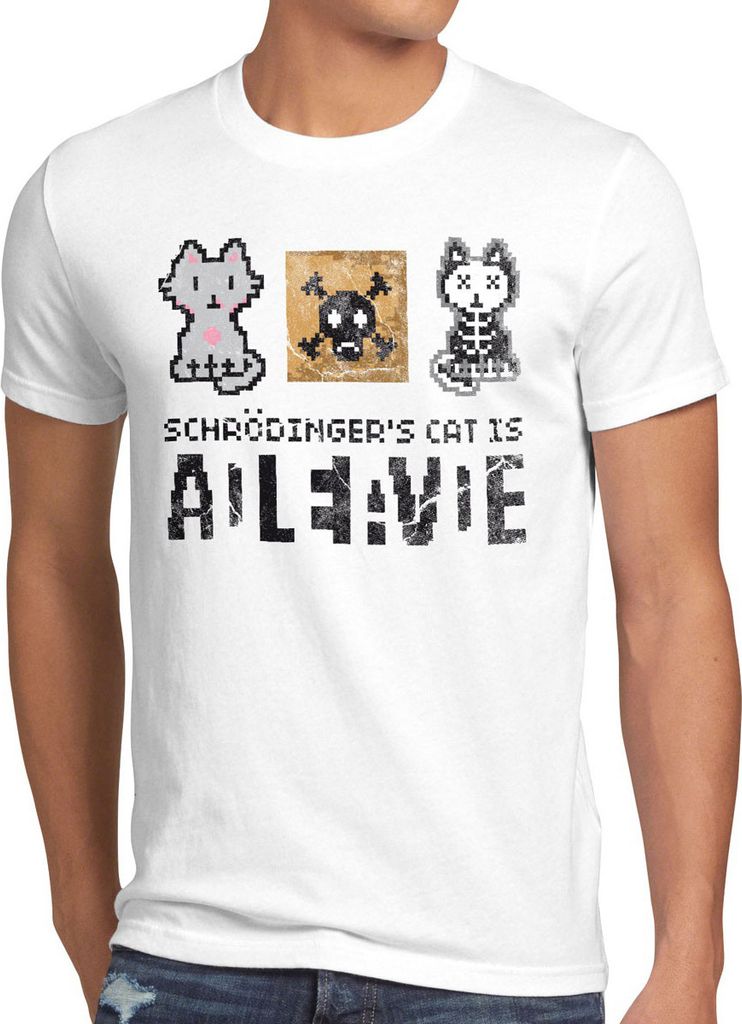 style3 8-Bit Schrödingers ́s Katze T-Shirt Vintage