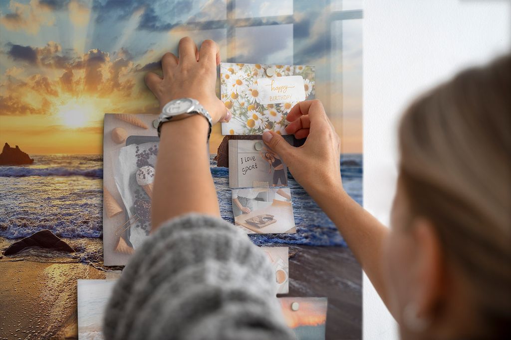 Magnetisch Tafel Magnettafel - Magnetpinnwand Memoboard - Notiztafel verschiedenen Designs - 90x60 cm - Sonnenuntergang am Strand