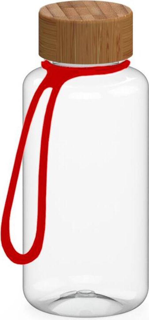 Trinkflasche 700 ml mit Silikonstrap "Natural" - auslaufsichere Sportflasche aus BPA-freiem Material - transparent/rot