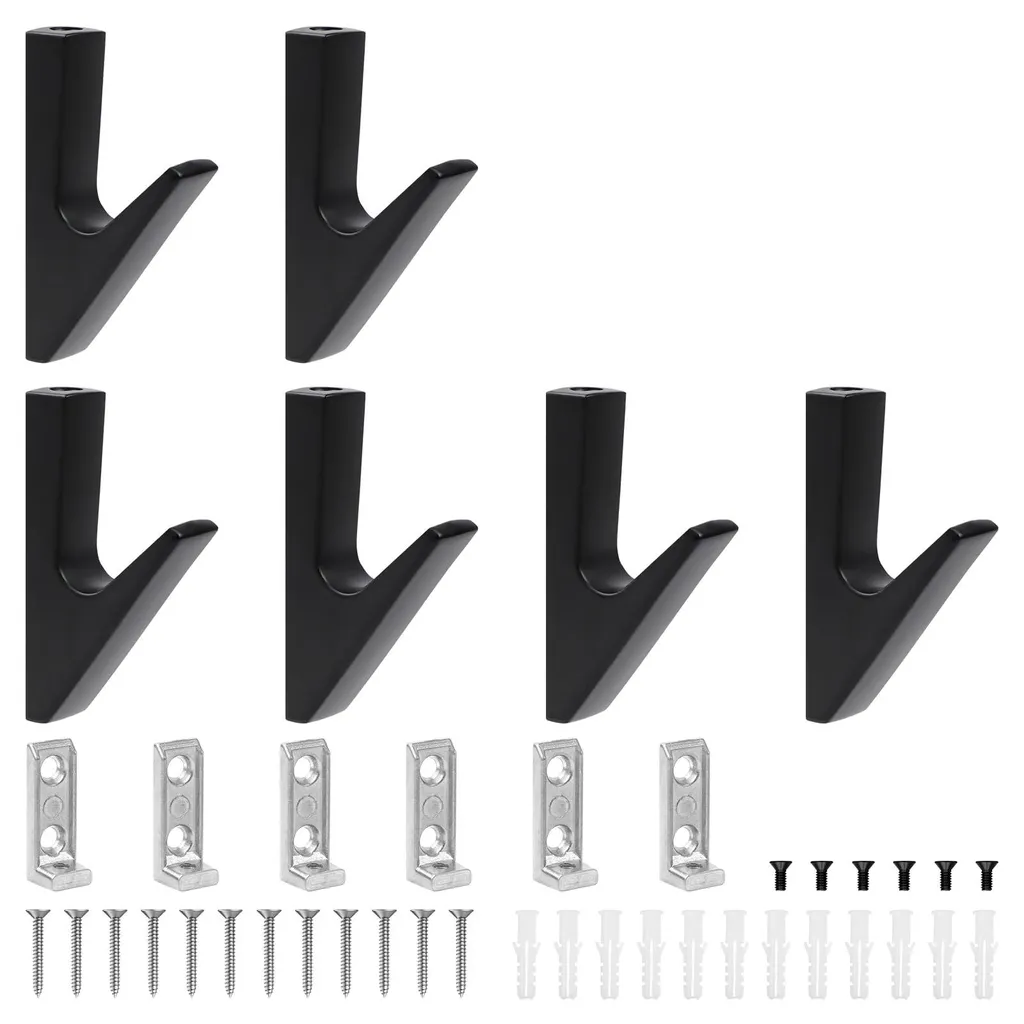 Lot de 6 crochets de vestiaire noirs en aluminium pour panneau acoustique