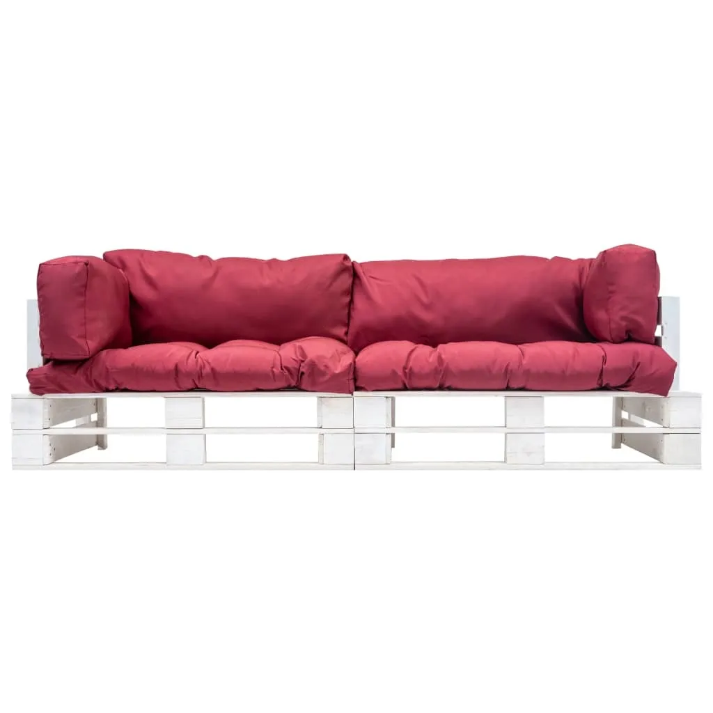 Salon de Jardin Palette en Bois de Pin Rouge - Ensemble 2 Places Confort