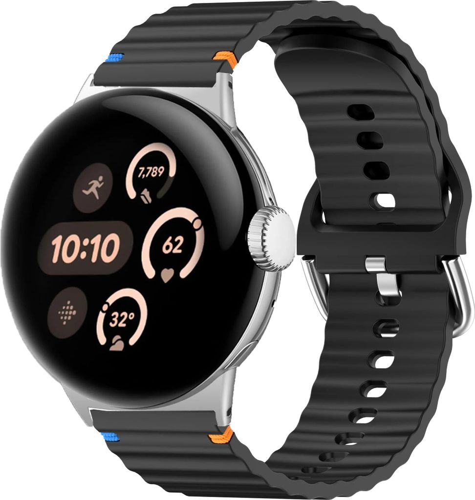 Strap-it Silikon 'Wave' Armband passend für Google Pixel Watch 3 - 45mm / Google Pixel Watch 4 - 45mm - Schwarz