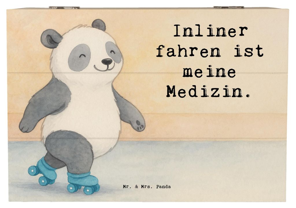 Mr. & Mrs. Panda truhe holz Panda Inliner fahren Design 22 x 15 cm - Weiß - Geschenk, Rollschuh, schmuckkiste, fotokiste, schmucktruhe, Holzkiste ...