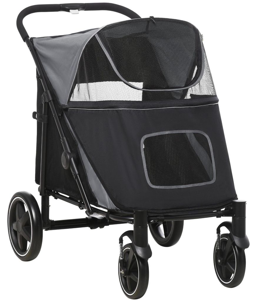 Hundewagen Hundebuggy, faltbar, 1 Aufbewahrungskorb, 112 cm x 65 cm x 100 cm, Grau, stabil, für Haustiere