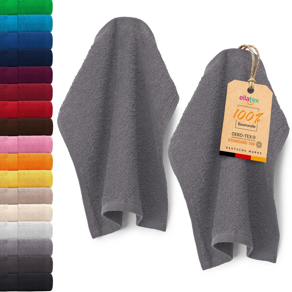 EllaTex PARIS 2er Set Seiftücher 30x30 cm – 100% Baumwolle, 500 g/m² Frottier, in Farbe: Smoky Grau