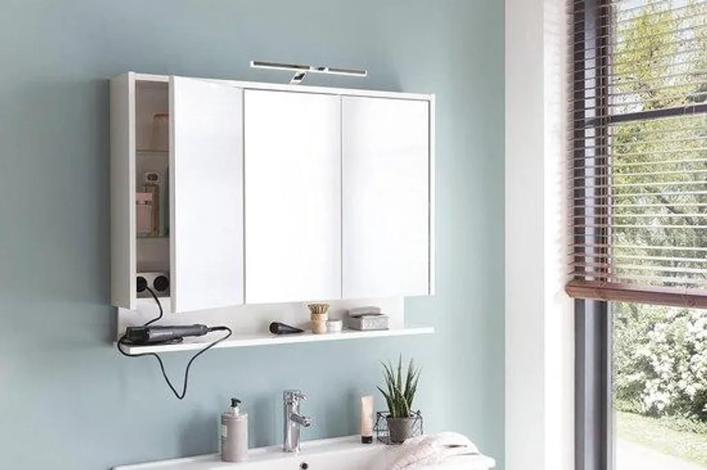 Miroir bois laqué blanc avec pied de maintien, format 935 x 714 mm