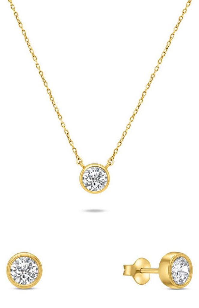 Modern gold-plated jewelry set with zircons SET220Y (earrings, necklace)