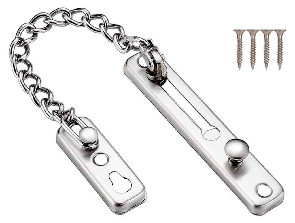 Schützen Sie Ihr Zuhause mit einem robusten Edelstahl-Türkettenschloss, das über eine manipulationssichere Federtaste und verstärkte Glieder ve...