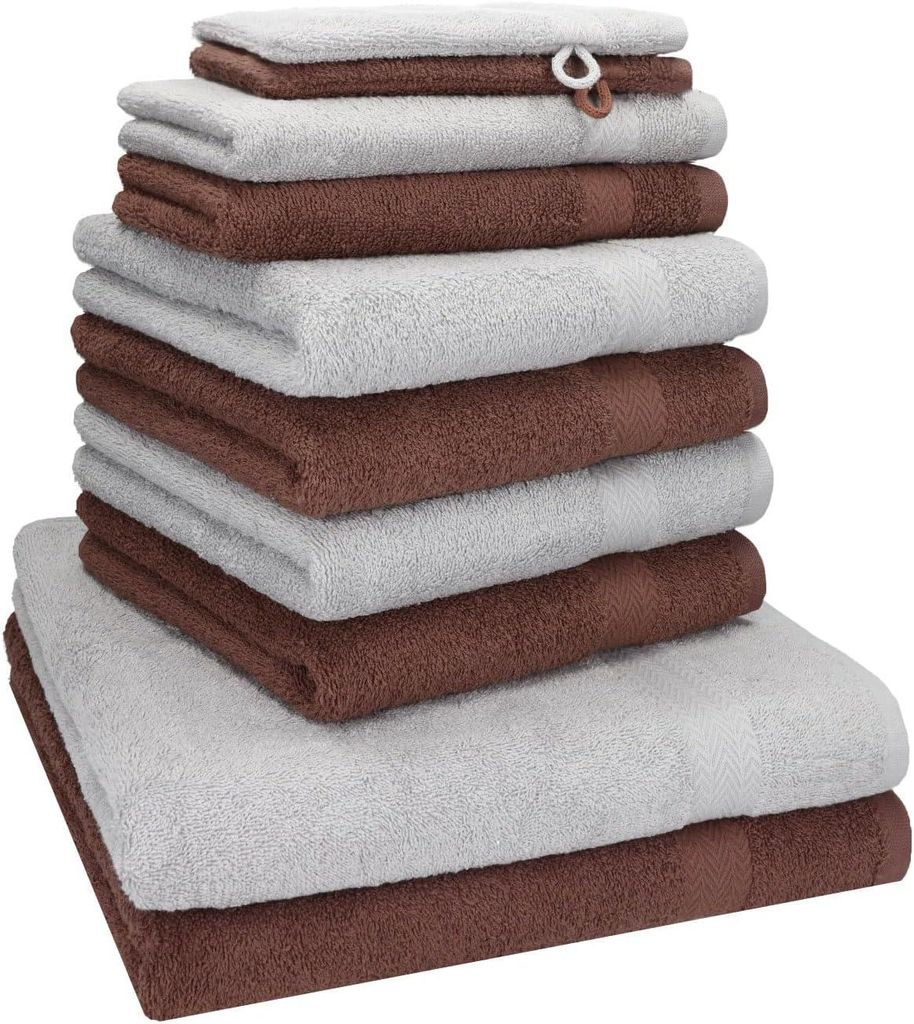 Betz 10-tlg. Handtuch-Set PREMIUM 2 Duschtücher 4 Handtücher 2 Gästetücher 2 Waschhandschuhe Farbe: silbergrau & nussbraun