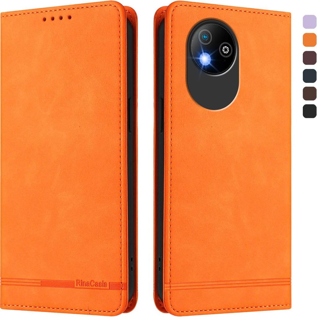 Hülle für ZTE Blade A35 Lite, Retro Kunstleder Ständer Klapphülle mit Kartenfächer und Magnetische Orange
