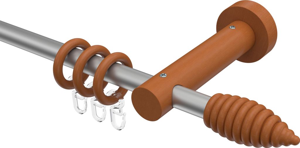 Interdeco Gardinenstange / Vorhangstange Silbergrau / Kirschbaum lackiert, Typ Adrian Asta (Rillenform), 16 mm Ø 1-läufig, 200 cm