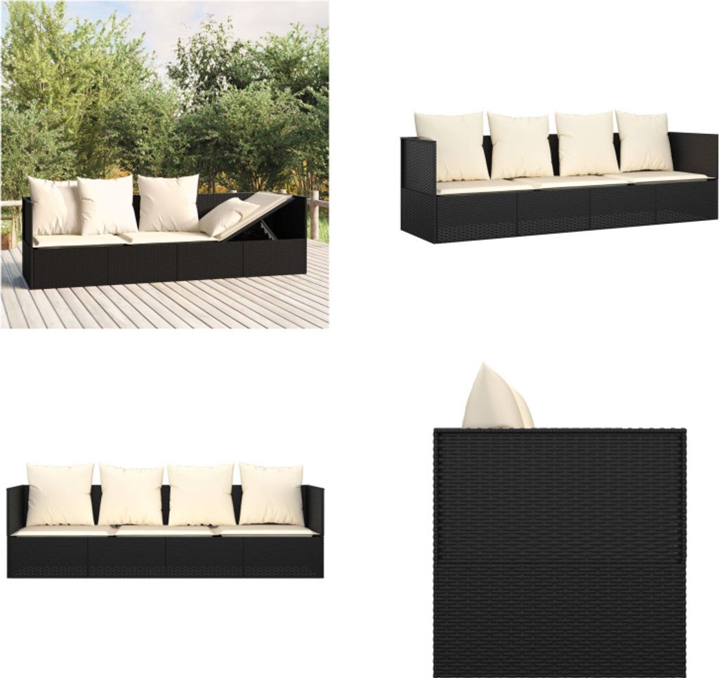 vidaXL Outdoor Loungebett mit Kissen Schwarz Poly Rattan - Outdoor Loungebett - Outdoor Loungebetten - Gartenmöbel - Terrassenmöbel