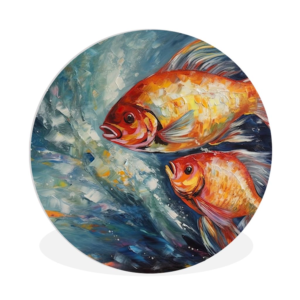 MuchoWow Rundes Wandbild - Runde Bilder Fisch - Wasser - Tiere - Kunst - Ölfarben Ø 90 cm Kreis Wanddekoration Kunststoff - Wandkreis - Wandsch...