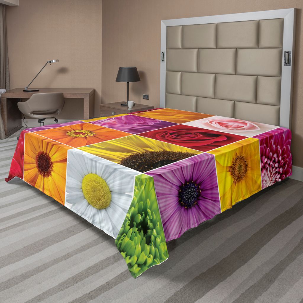 ABAKUHAUS Blume Bettlaken, ChrysanThema Rose Sunflower Violet Bunte Blumen Romantik Bridal Pflanzen, weiches bequemes oberes Bettlaken für ein dek...