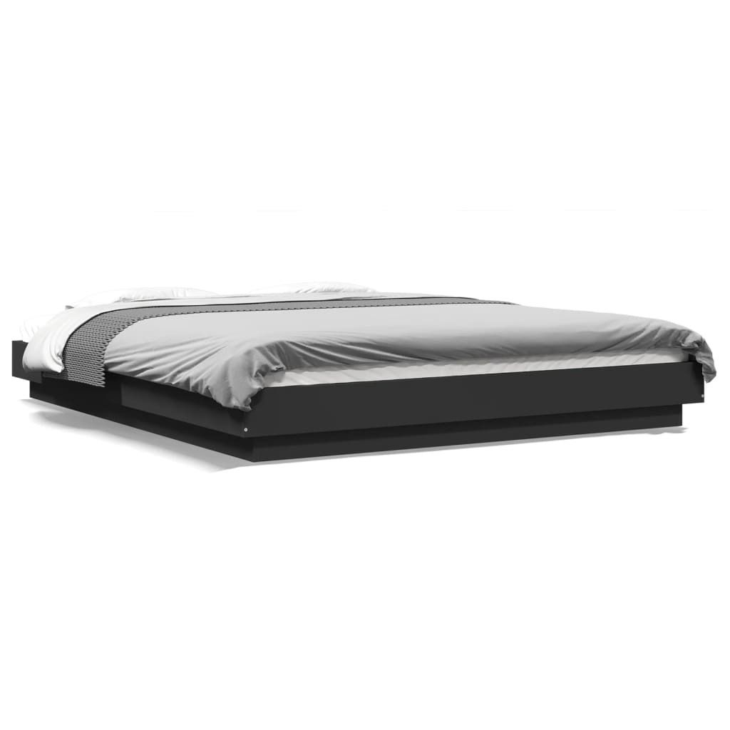 vidaXL Bettgestell mit LED Schwarz 150x200 cm Holzwerkstoff