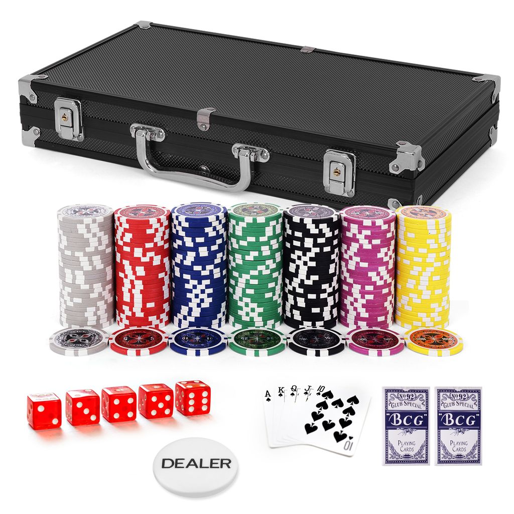 GOPLUS Pockerkoffer Pockerset 300 Chips Pockerchips Pocker Set mit Wuerfel Pokerkarten schwarz