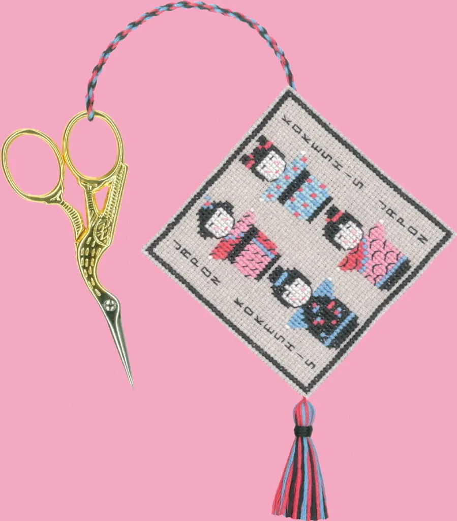 Le Bonheur des Dames kit punto croce contato "Scissor Holder Kokeshi", 7,5x7,5cm, fai da te