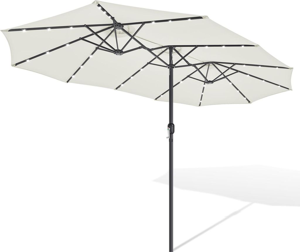 Faziango XXL Sonnenschirm Naturweiß mit LED-Beleuchtung – Dreikopf Design für maximalen Schatten, besonders große Spannweite