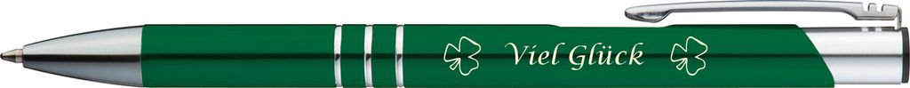 10 Kugelschreiber mit Gravur "Viel Glück" / aus Metall / Farbe: grün
