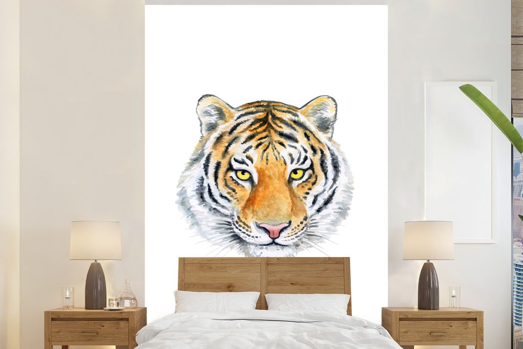 MuchoWow Fototapete für Wohnzimmer oder Schlafzimmer Wandtapete Vinyl Motivtapete Tiger - Augen - Kopf - 180x280 cm - Wallpaper