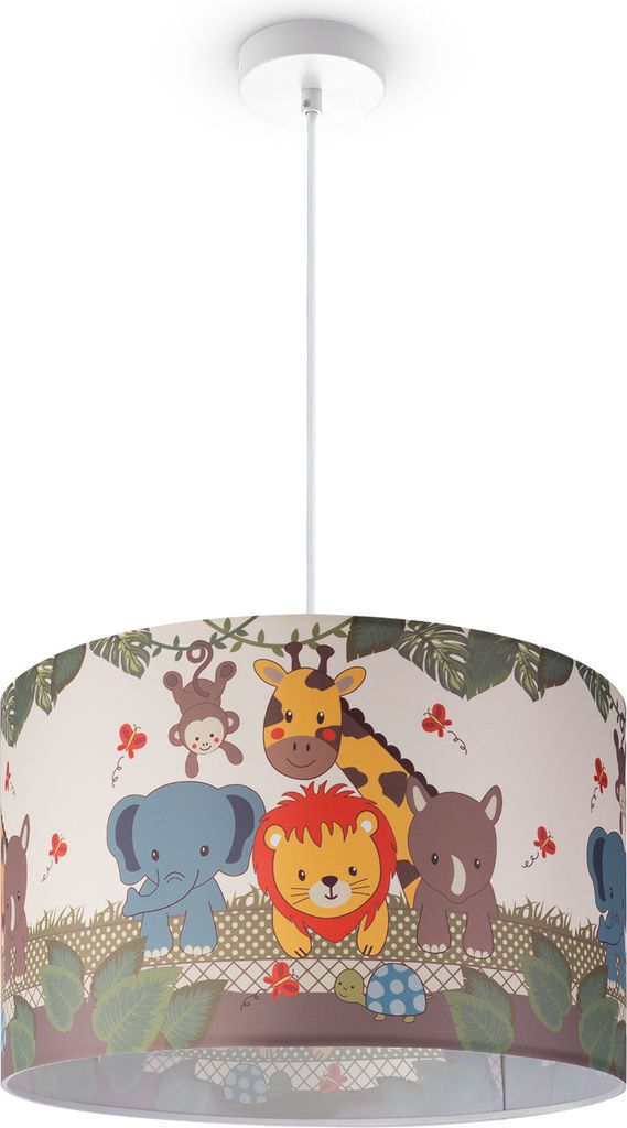 Kinderlampe Deckenlampe LED Pendelleuchte Kinderzimmer, Dschungel-Tiere, E27 Leuchten Farbe / Größe Grün (Ø45.5cm)